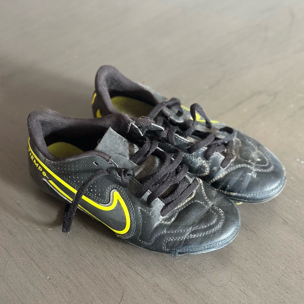 Nike Tiempo Kids Black and Yellow Cleats